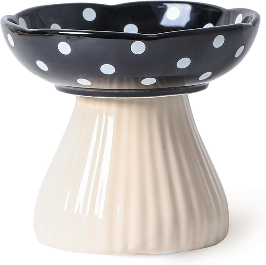 JMT-975050 Mushroom Design Ceramic Cat Bowl for Small Pets in Polka Dot Style