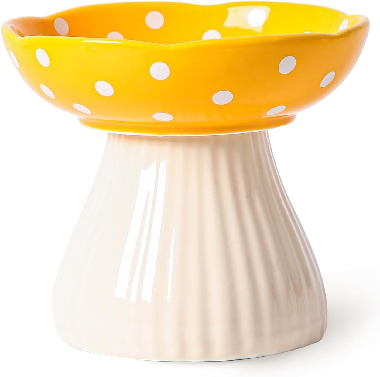 JMT-975050 Mushroom Design Ceramic Cat Bowl for Small Pets in Polka Dot Style