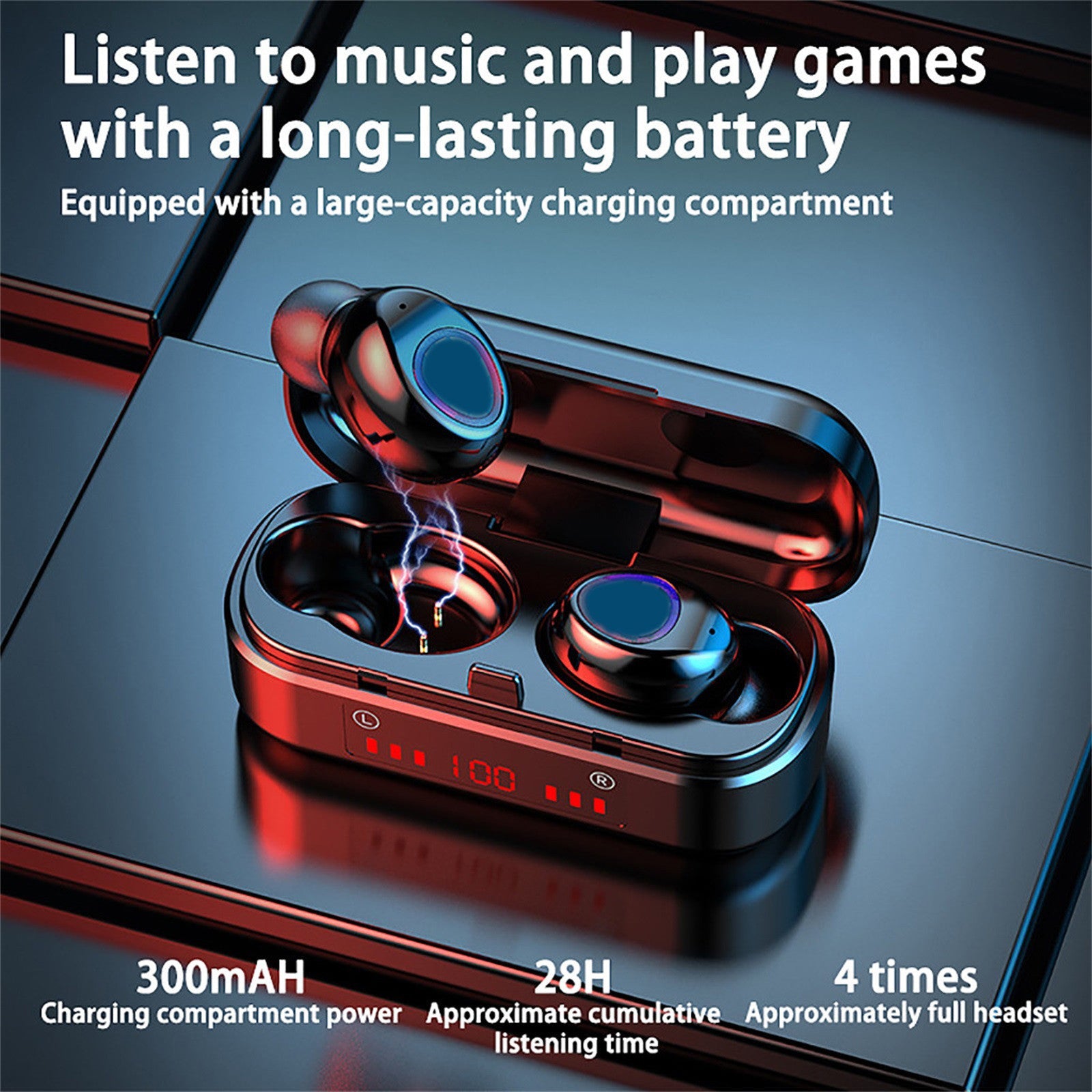 JMT-975562 Bluetooth Touch Headset with Battery Display, TWS Binaural Stereo Earbuds, 10m Range, Voice Control