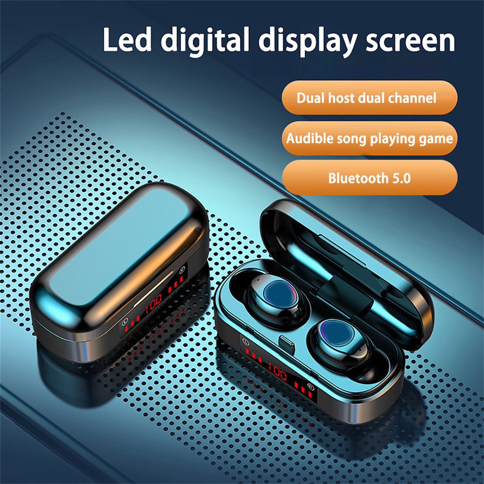 JMT-975562 Bluetooth Touch Headset with Battery Display, TWS Binaural Stereo Earbuds, 10m Range, Voice Control