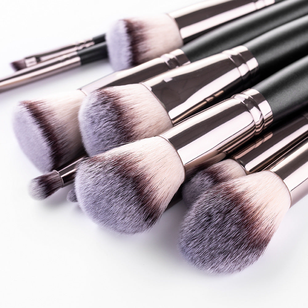 JMT-975818 15-Piece Matte Black Makeup Brush Set with Cosmetic Bag, Nylon Wool and Wooden Handle
