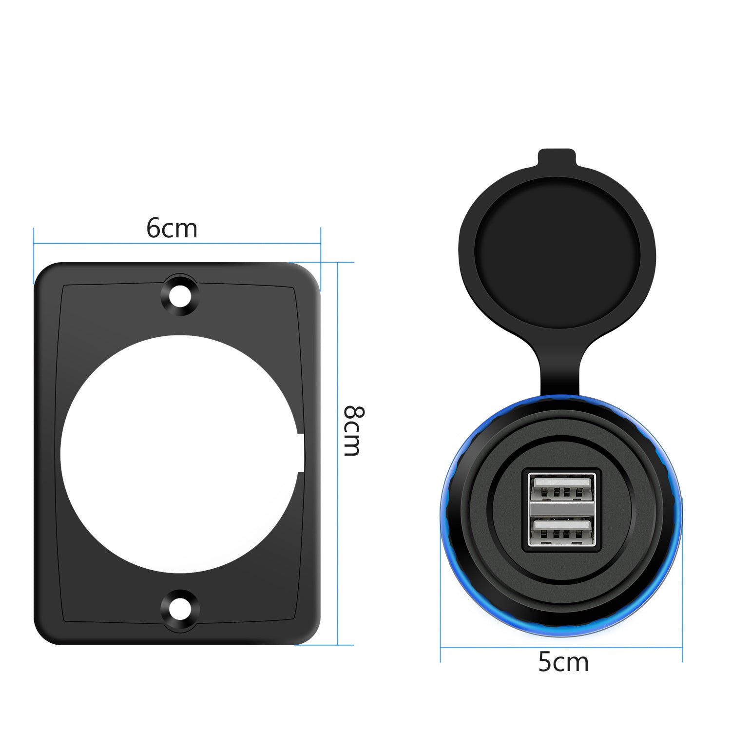 JMT-976714 Dual USB Car Charger 3.1A with Blue LED Display, Fireproof PE, Compatible with Mobile Devices, Boats, ATVs, RVs, and More