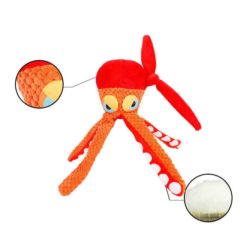 JMT-977674 Durable Squeaky Octopus Plush Dog Toy with Crinkle Paper for Chewing and Playtime