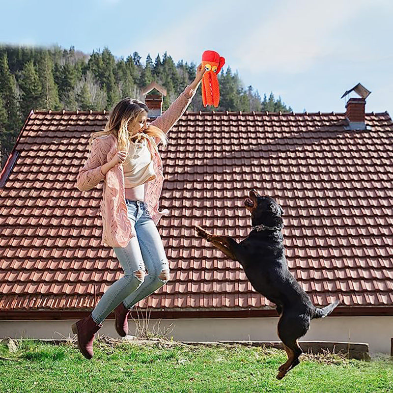 JMT-977674 Durable Squeaky Octopus Plush Dog Toy with Crinkle Paper for Chewing and Playtime