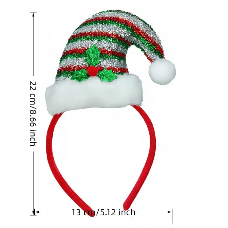 JMT-978058 Festive Handmade Cartoon Christmas Headband with Fluffy Balls and Ribbons