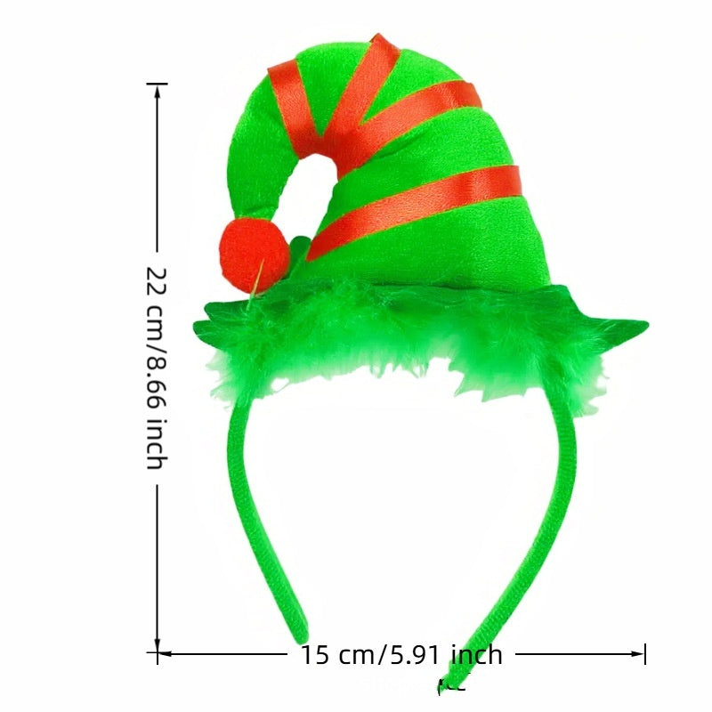JMT-978058 Festive Handmade Cartoon Christmas Headband with Fluffy Balls and Ribbons