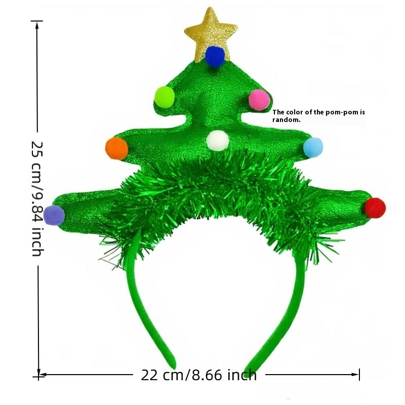 JMT-978058 Festive Handmade Cartoon Christmas Headband with Fluffy Balls and Ribbons