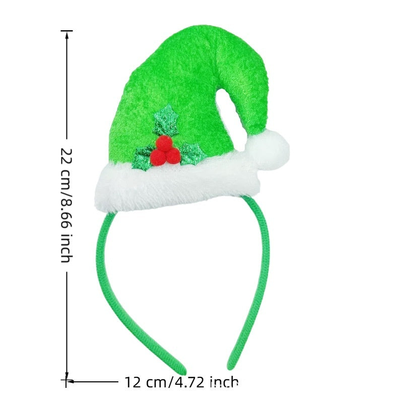 JMT-978058 Festive Handmade Cartoon Christmas Headband with Fluffy Balls and Ribbons