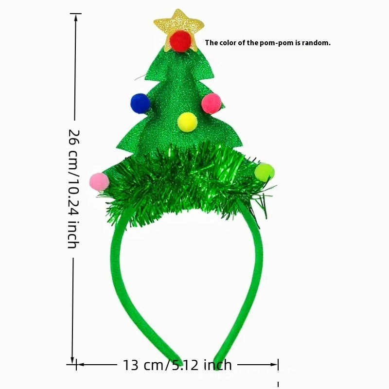 JMT-978058 Festive Handmade Cartoon Christmas Headband with Fluffy Balls and Ribbons