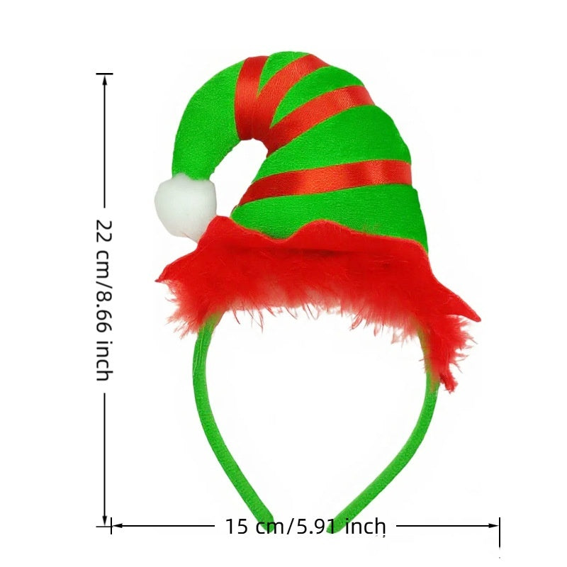 JMT-978058 Festive Handmade Cartoon Christmas Headband with Fluffy Balls and Ribbons