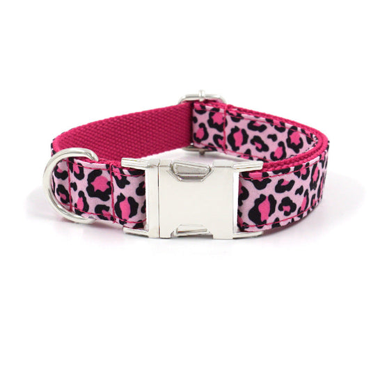 JMT-978186 Pink Leopard Bowknot Double-Layer Dog Collar for Gentlemen