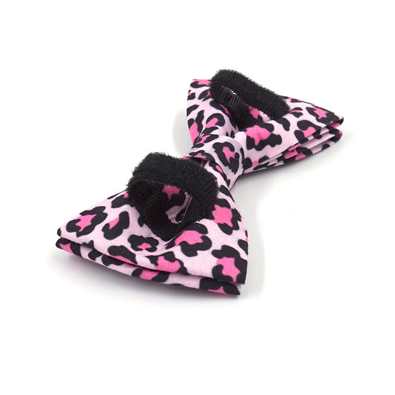 JMT-978186 Pink Leopard Bowknot Double-Layer Dog Collar for Gentlemen