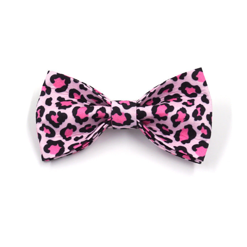 JMT-978186 Pink Leopard Bowknot Double-Layer Dog Collar for Gentlemen