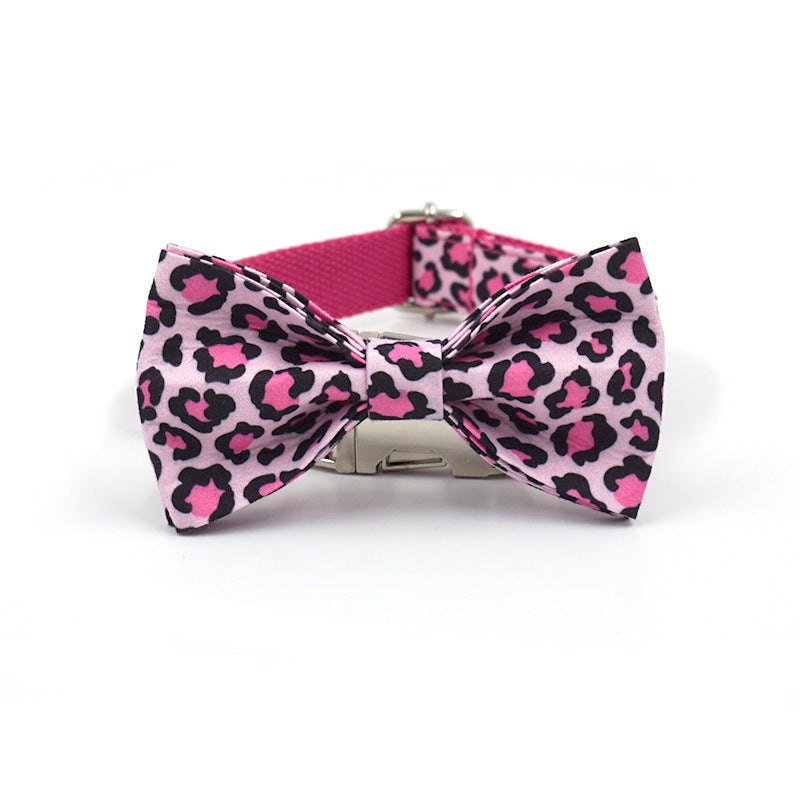 JMT-978186 Pink Leopard Bowknot Double-Layer Dog Collar for Gentlemen