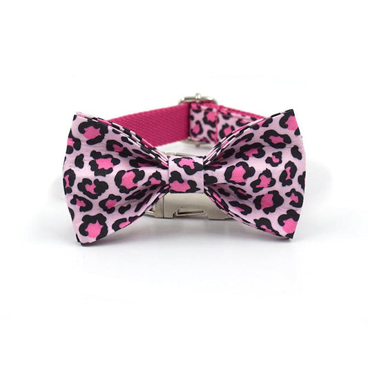 JMT-978186 Pink Leopard Bowknot Double-Layer Dog Collar for Gentlemen