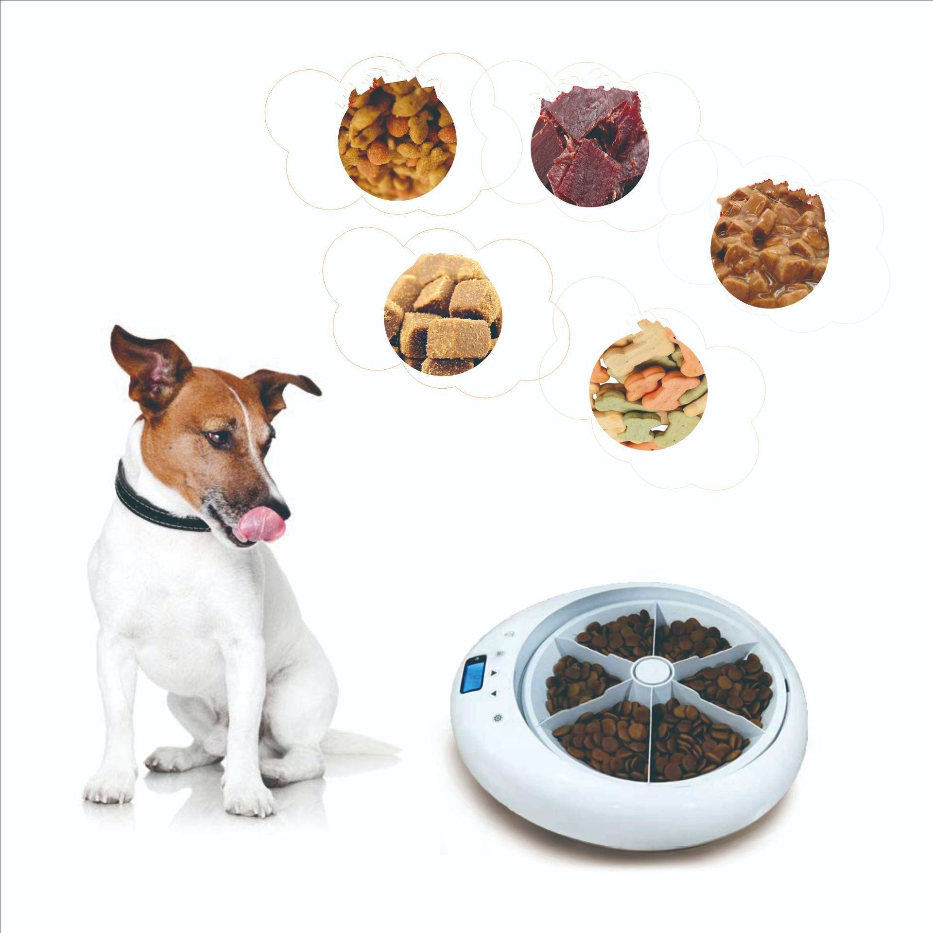 JMT-978698 Automatic Six-Meal Smart Feeder with Voice Reminder for Dogs and Cats, Detachable Design, 1.8kg, White