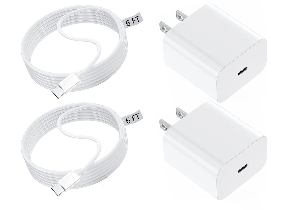 JMT-979018 Apple-Compatible Fast Charger Set with 6ft USB-C to Lightning Cable, Dual 20W Wall Adapter for Efficient Charging