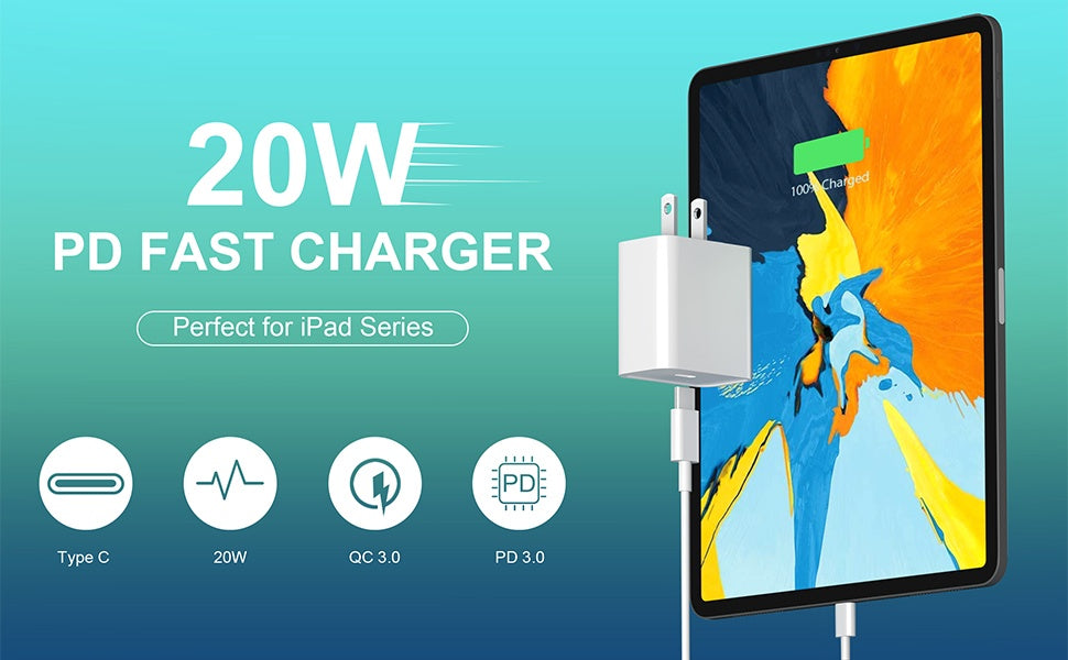 JMT-979018 Apple-Compatible Fast Charger Set with 6ft USB-C to Lightning Cable, Dual 20W Wall Adapter for Efficient Charging