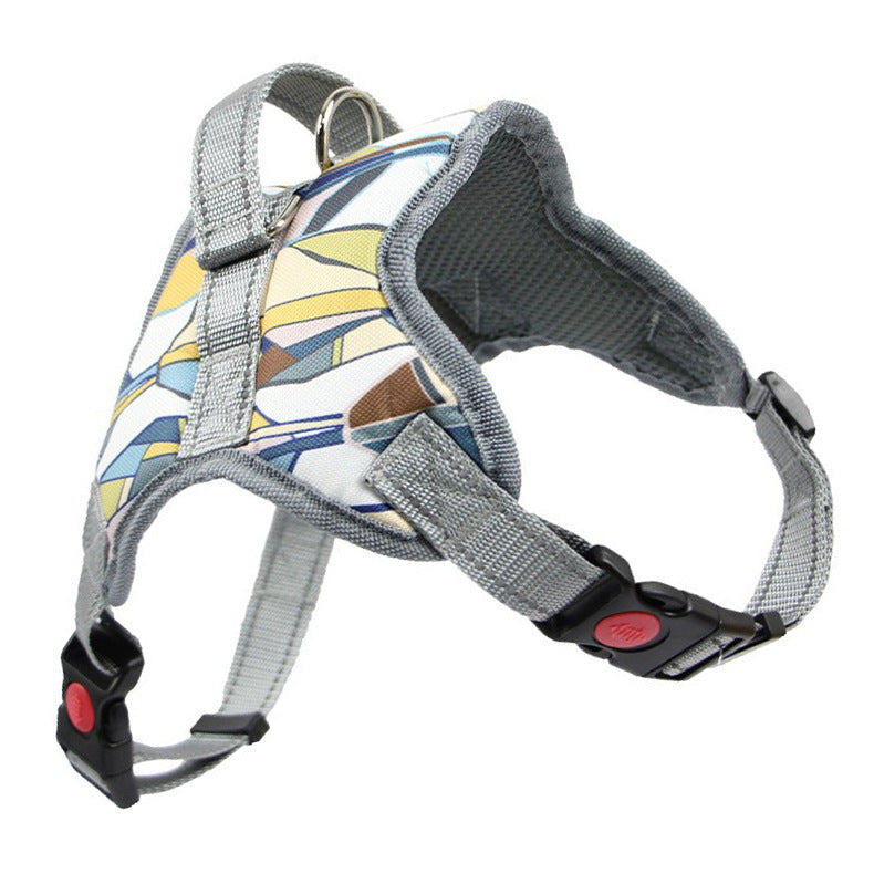 JMT-979018 Reflective Dog Harness and Leash Set - Adjustable Polyester Chest Strap with Scalable Size Options in Yellow, Blue, Gray, and Black