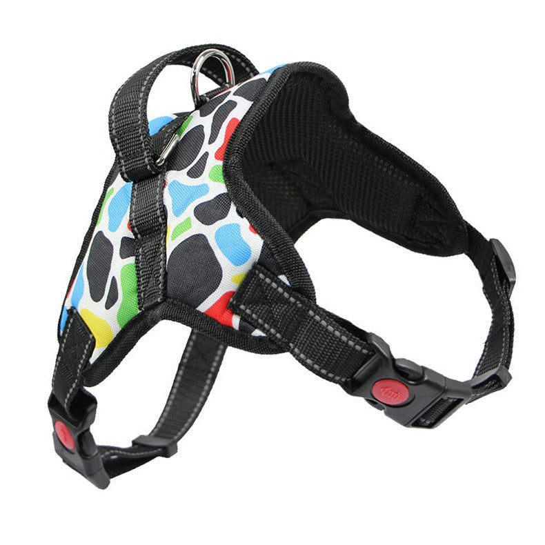 JMT-979018 Reflective Dog Harness and Leash Set - Adjustable Polyester Chest Strap with Scalable Size Options in Yellow, Blue, Gray, and Black
