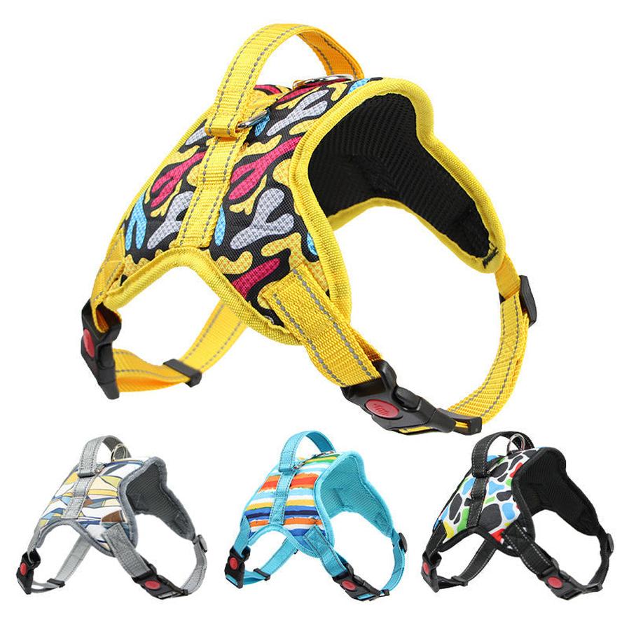 JMT-979018 Reflective Dog Harness and Leash Set - Adjustable Polyester Chest Strap with Scalable Size Options in Yellow, Blue, Gray, and Black