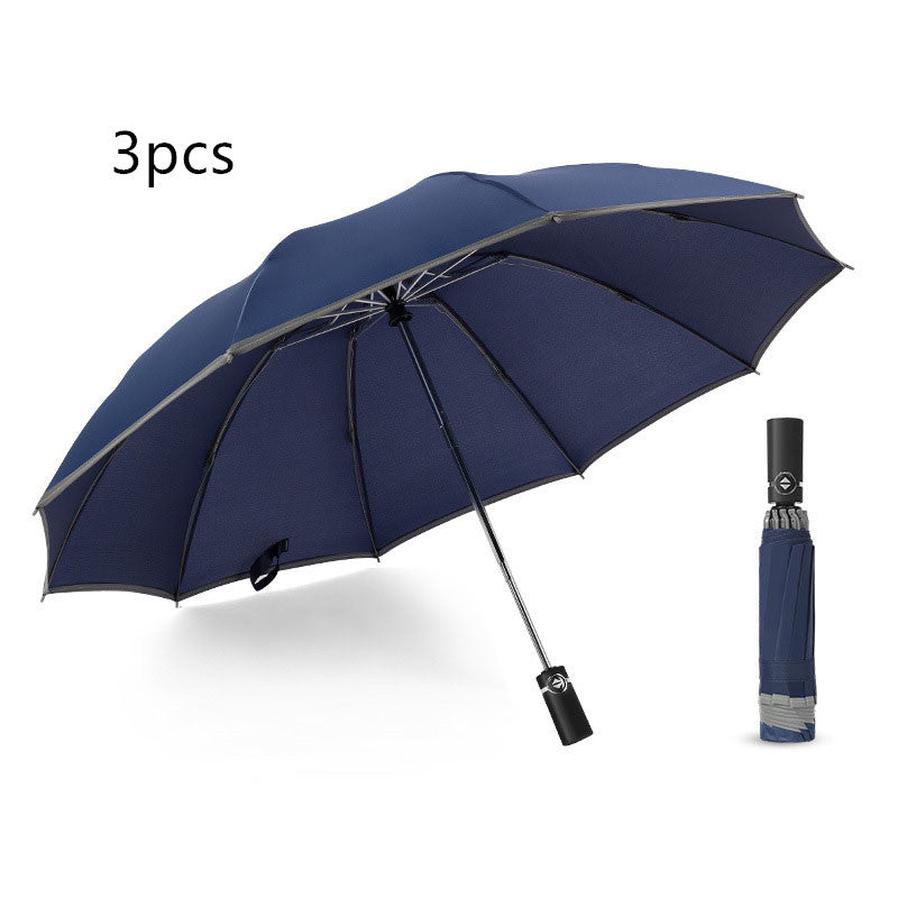 JMT-979722 Inverted Travel Umbrella with 10 Ribs, Auto Close Feature, Reflective Stripes for Safety at Night