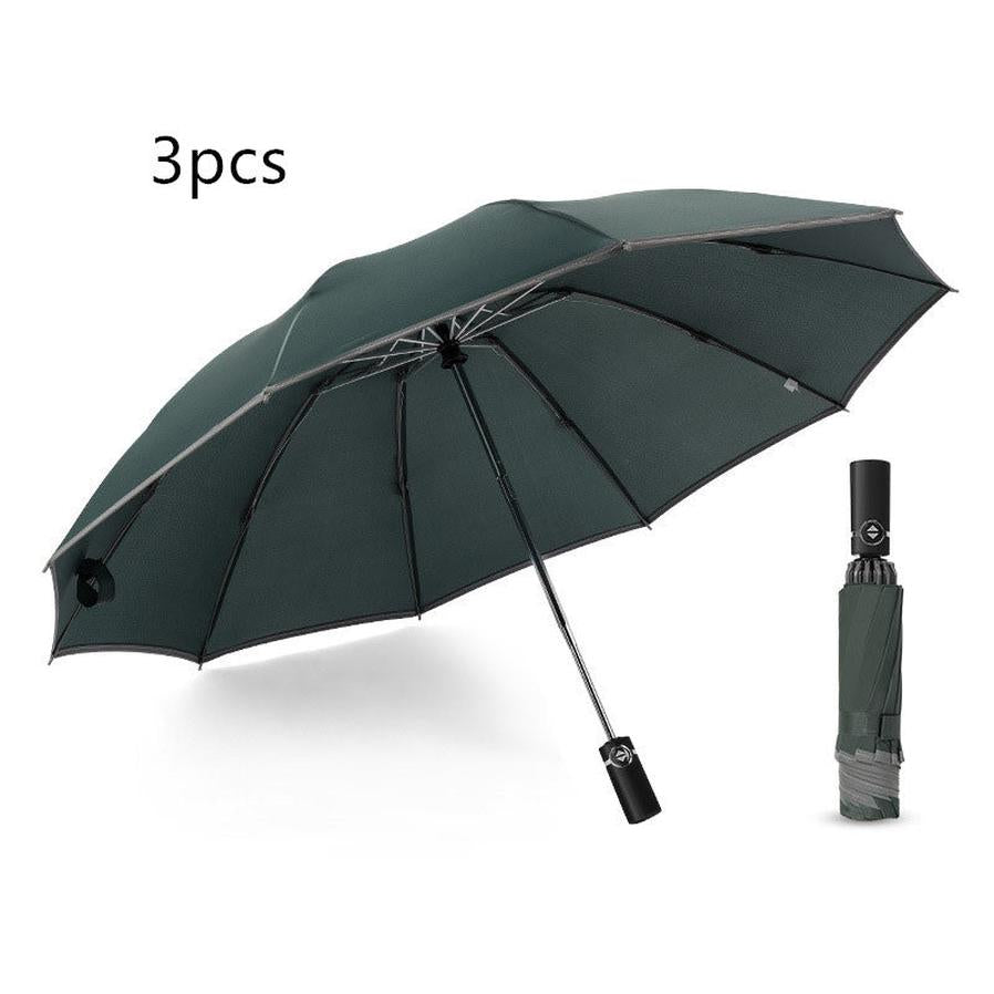 JMT-979722 Inverted Travel Umbrella with 10 Ribs, Auto Close Feature, Reflective Stripes for Safety at Night