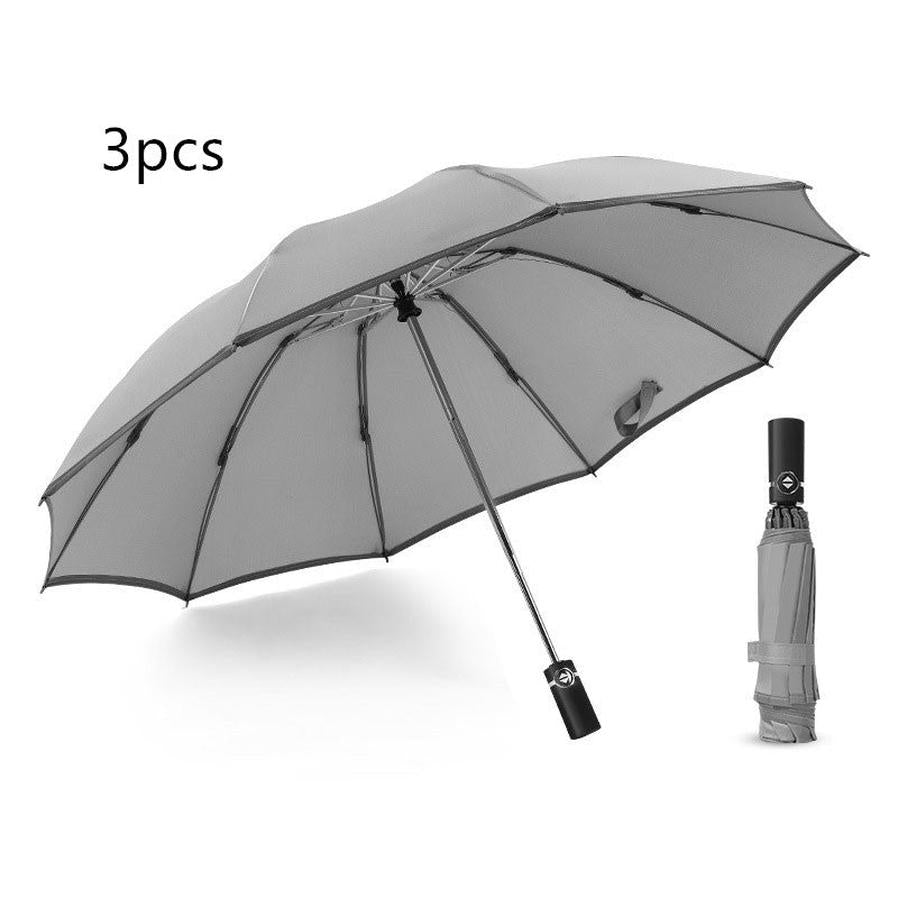 JMT-979722 Inverted Travel Umbrella with 10 Ribs, Auto Close Feature, Reflective Stripes for Safety at Night