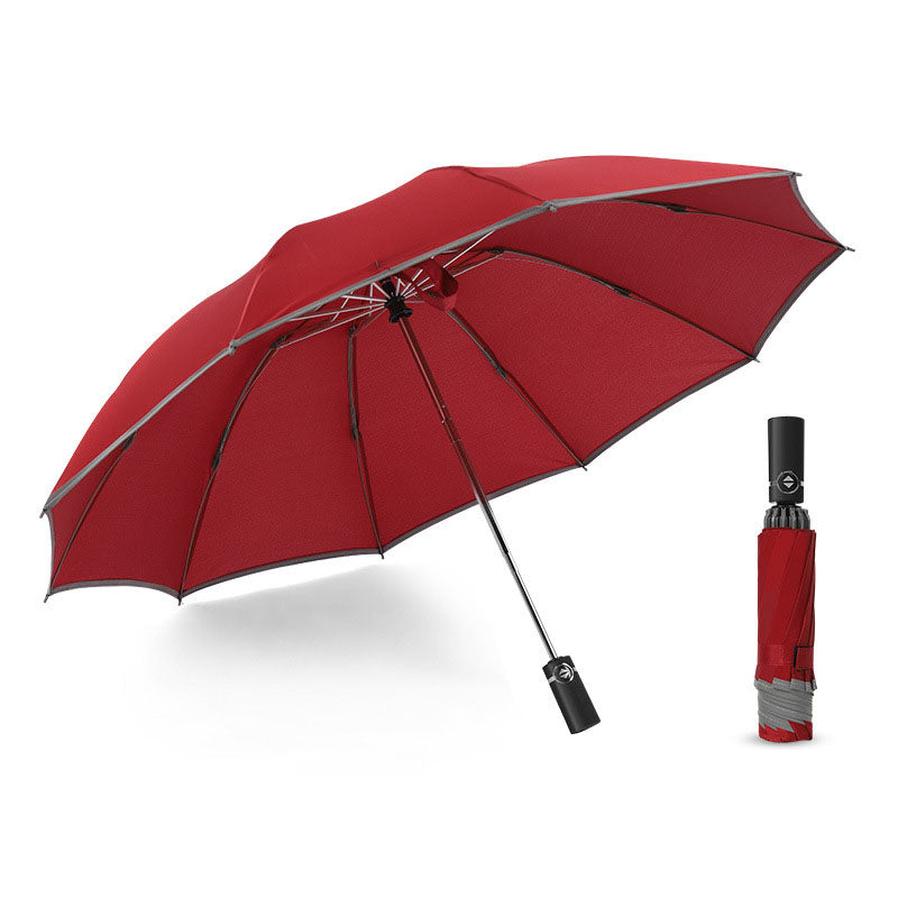 JMT-979722 Inverted Travel Umbrella with 10 Ribs, Auto Close Feature, Reflective Stripes for Safety at Night