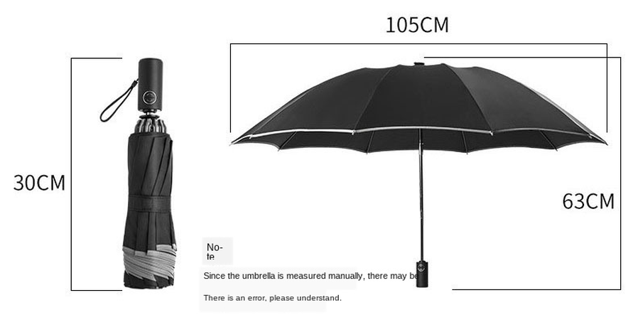 JMT-979722 Inverted Travel Umbrella with 10 Ribs, Auto Close Feature, Reflective Stripes for Safety at Night