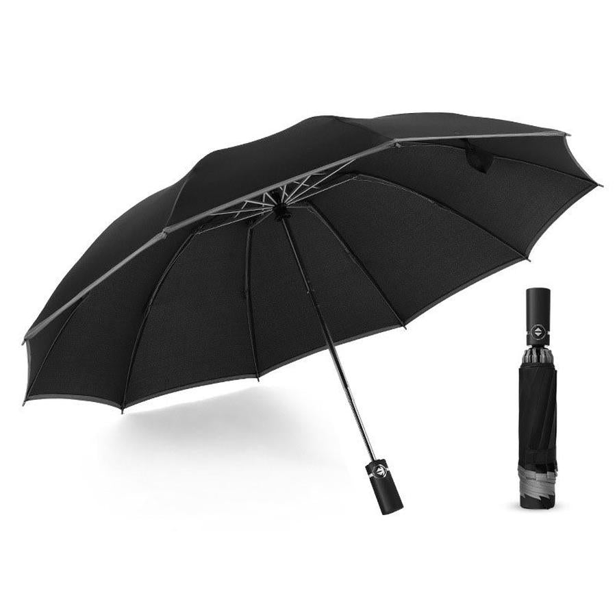JMT-979722 Inverted Travel Umbrella with 10 Ribs, Auto Close Feature, Reflective Stripes for Safety at Night