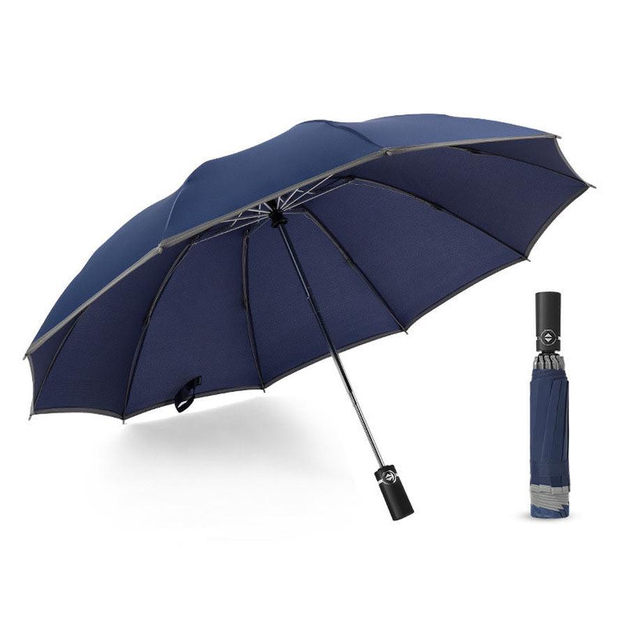 JMT-979722 Inverted Travel Umbrella with 10 Ribs, Auto Close Feature, Reflective Stripes for Safety at Night