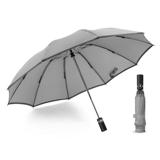 JMT-979722 Inverted Travel Umbrella with 10 Ribs, Auto Close Feature, Reflective Stripes for Safety at Night