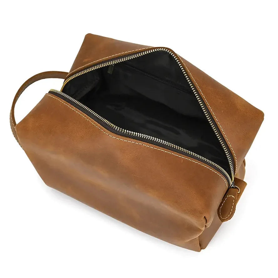 JMT-979722 Vintage Leather Multifunctional Travel Clutch and Toiletry Bag for Men and Women