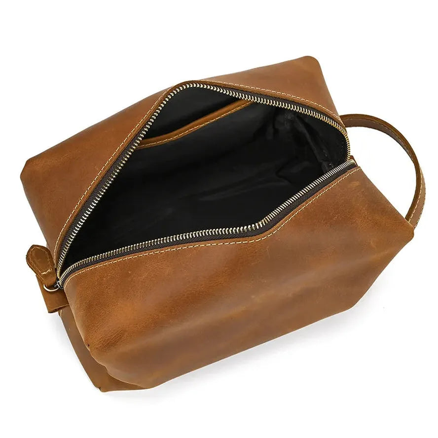 JMT-979722 Vintage Leather Multifunctional Travel Clutch and Toiletry Bag for Men and Women