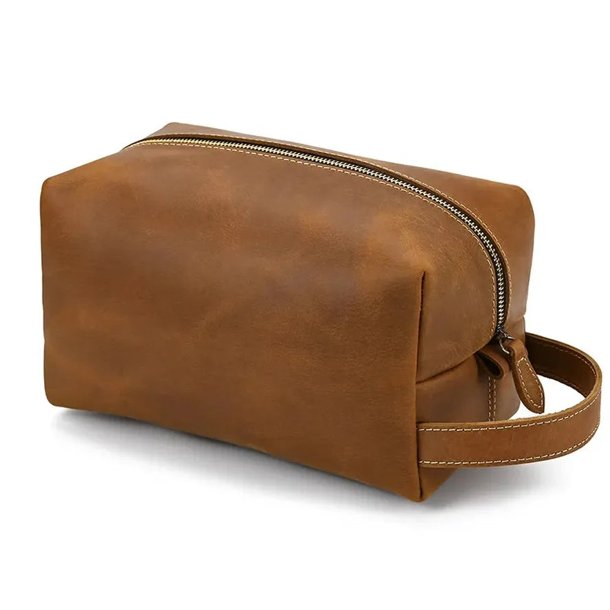JMT-979722 Vintage Leather Multifunctional Travel Clutch and Toiletry Bag for Men and Women