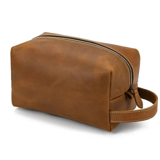 JMT-979722 Vintage Leather Multifunctional Travel Clutch and Toiletry Bag for Men and Women