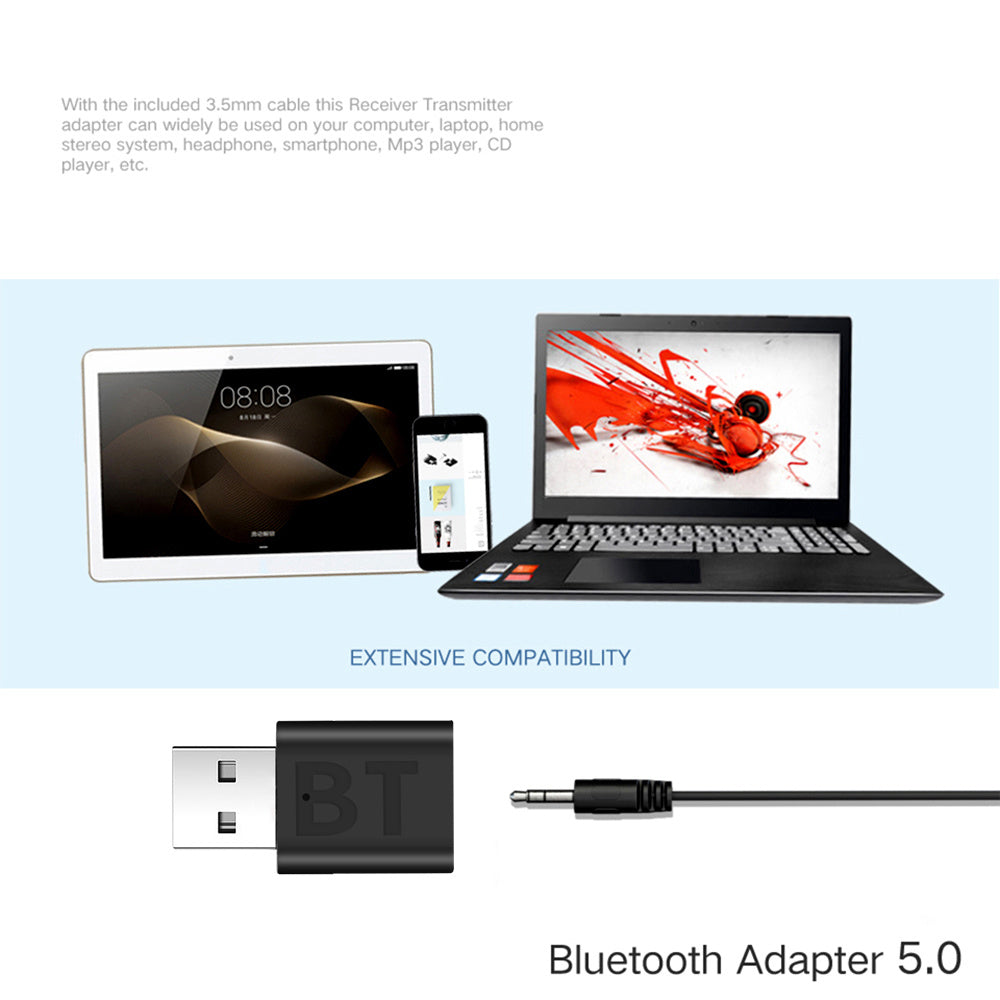 JMT-979850 Bluetooth 5.0 Audio Adapter - 2-in-1 Receiver and Transmitter for TV, Computer, and Car