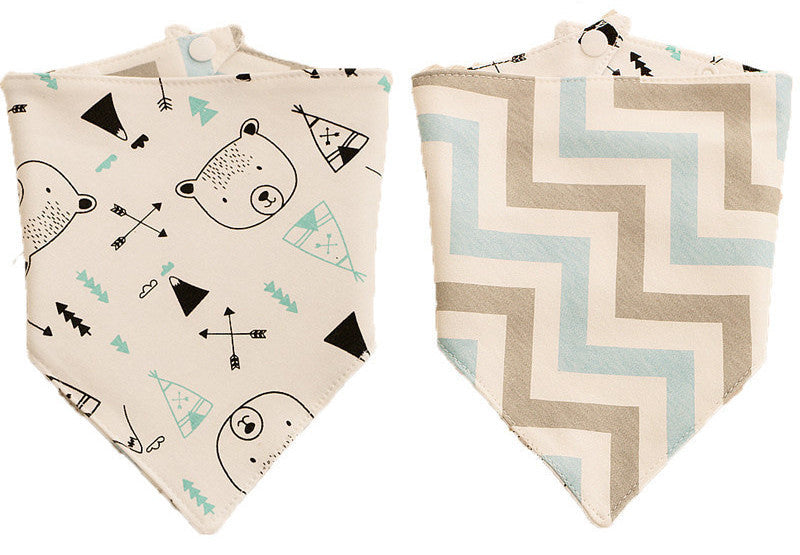 JMT-980298 Double-Sided Cotton Triangle Scarf for Kids - Colorful Printed Bib with Fun Designs