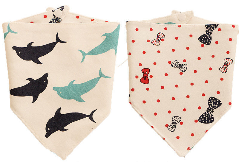 JMT-980298 Double-Sided Cotton Triangle Scarf for Kids - Colorful Printed Bib with Fun Designs