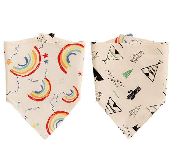 JMT-980298 Double-Sided Cotton Triangle Scarf for Kids - Colorful Printed Bib with Fun Designs