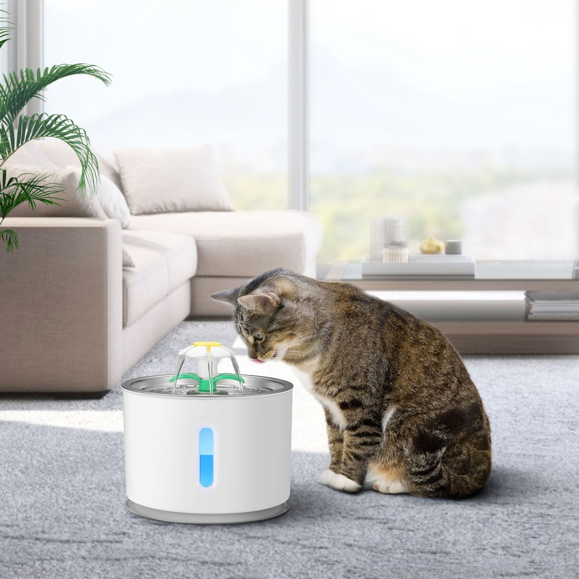 JMT-981002 Stainless Steel 2.4L Pet Water Dispenser for Cats and Dogs with USB Charging