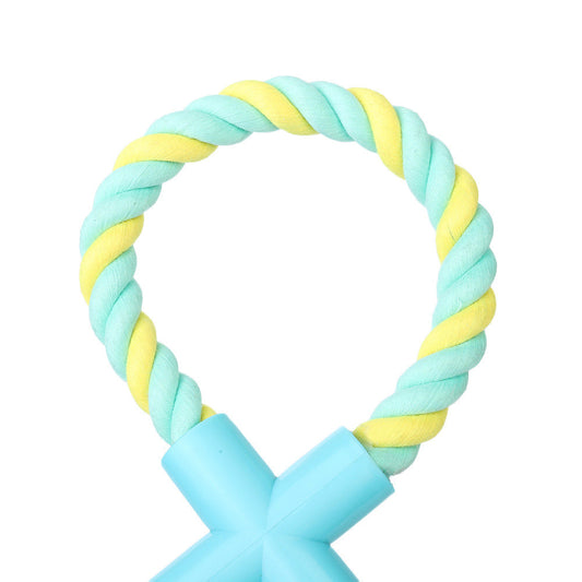 JMT-981130 Bite-Resistant Rubber Dog Toy with Cotton Rope and Snack Compartment