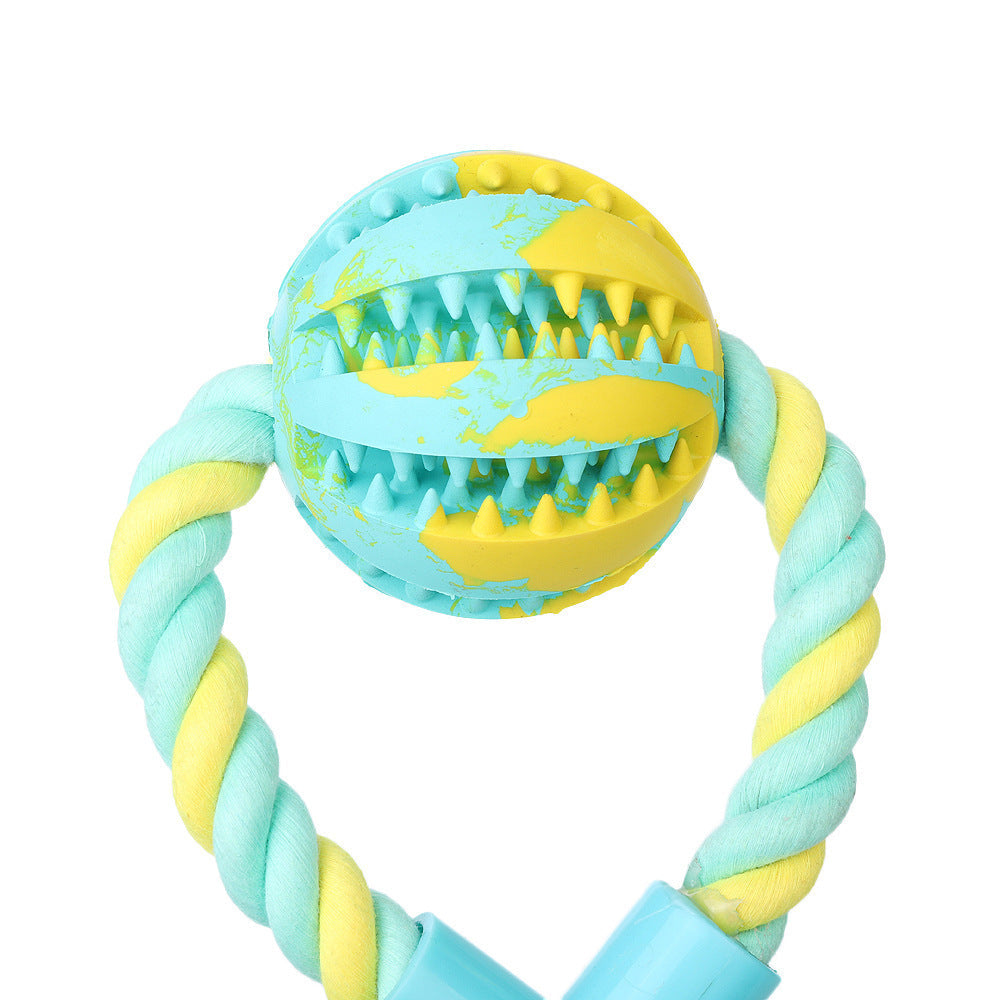 JMT-981130 Bite-Resistant Rubber Dog Toy with Cotton Rope and Snack Compartment