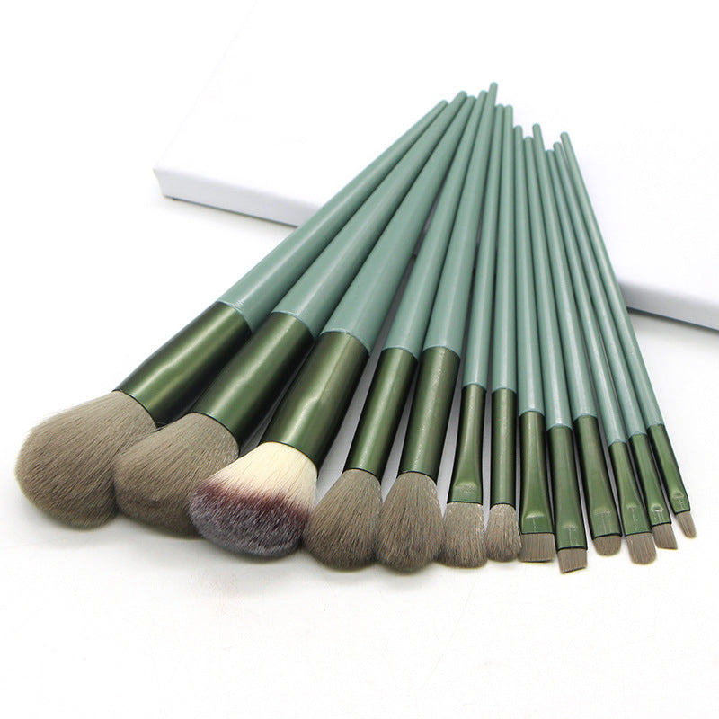 JMT-981258 13 Four Seasons Green Makeup Brush Set with Man-Made Fiber Wool and Plastic Handle