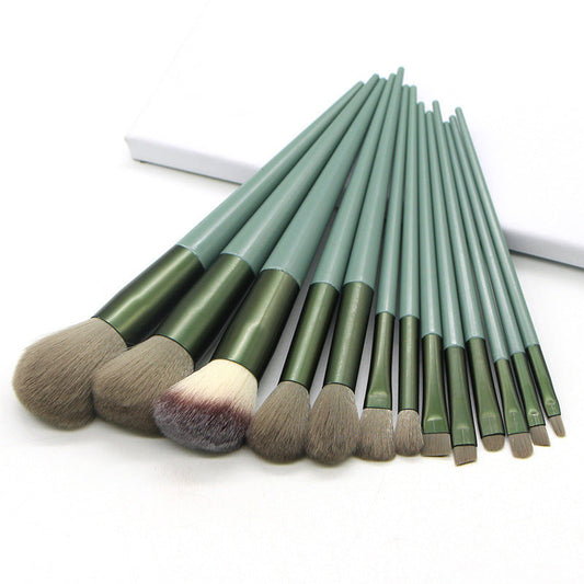 JMT-981258 13 Four Seasons Green Makeup Brush Set with Man-Made Fiber Wool and Plastic Handle