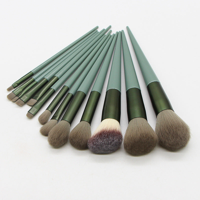JMT-981258 13 Four Seasons Green Makeup Brush Set with Man-Made Fiber Wool and Plastic Handle