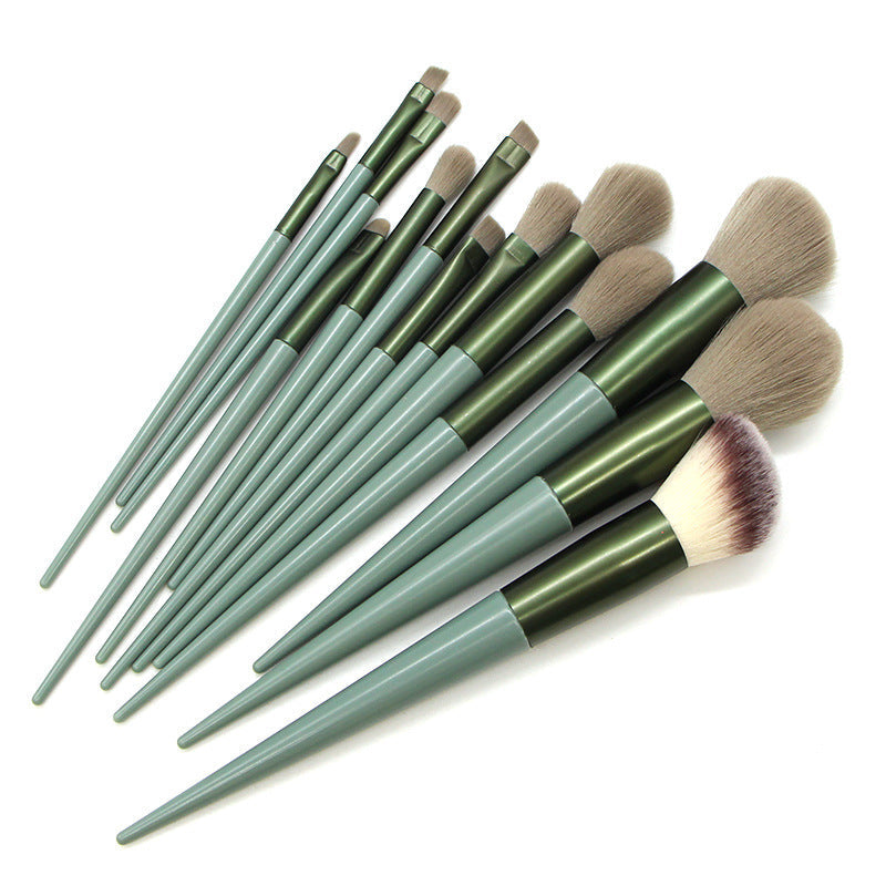 JMT-981258 13 Four Seasons Green Makeup Brush Set with Man-Made Fiber Wool and Plastic Handle