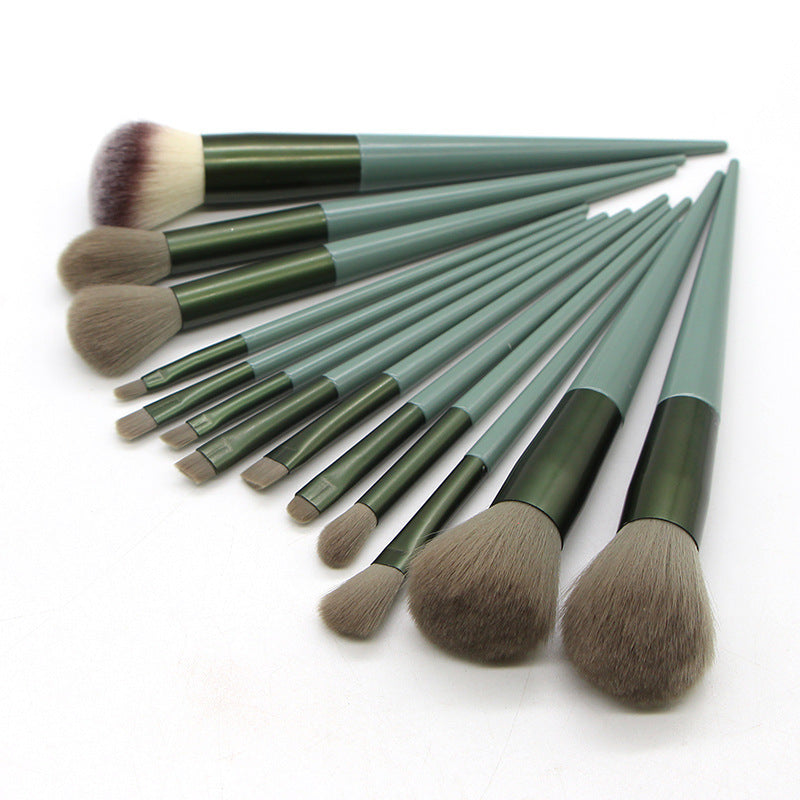 JMT-981258 13 Four Seasons Green Makeup Brush Set with Man-Made Fiber Wool and Plastic Handle
