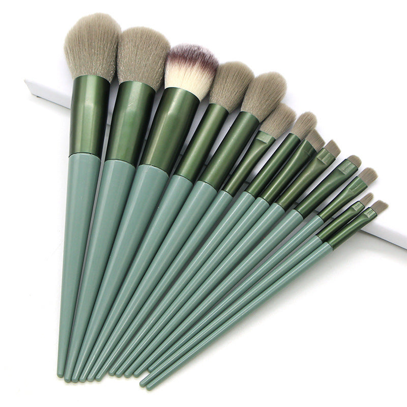 JMT-981258 13 Four Seasons Green Makeup Brush Set with Man-Made Fiber Wool and Plastic Handle